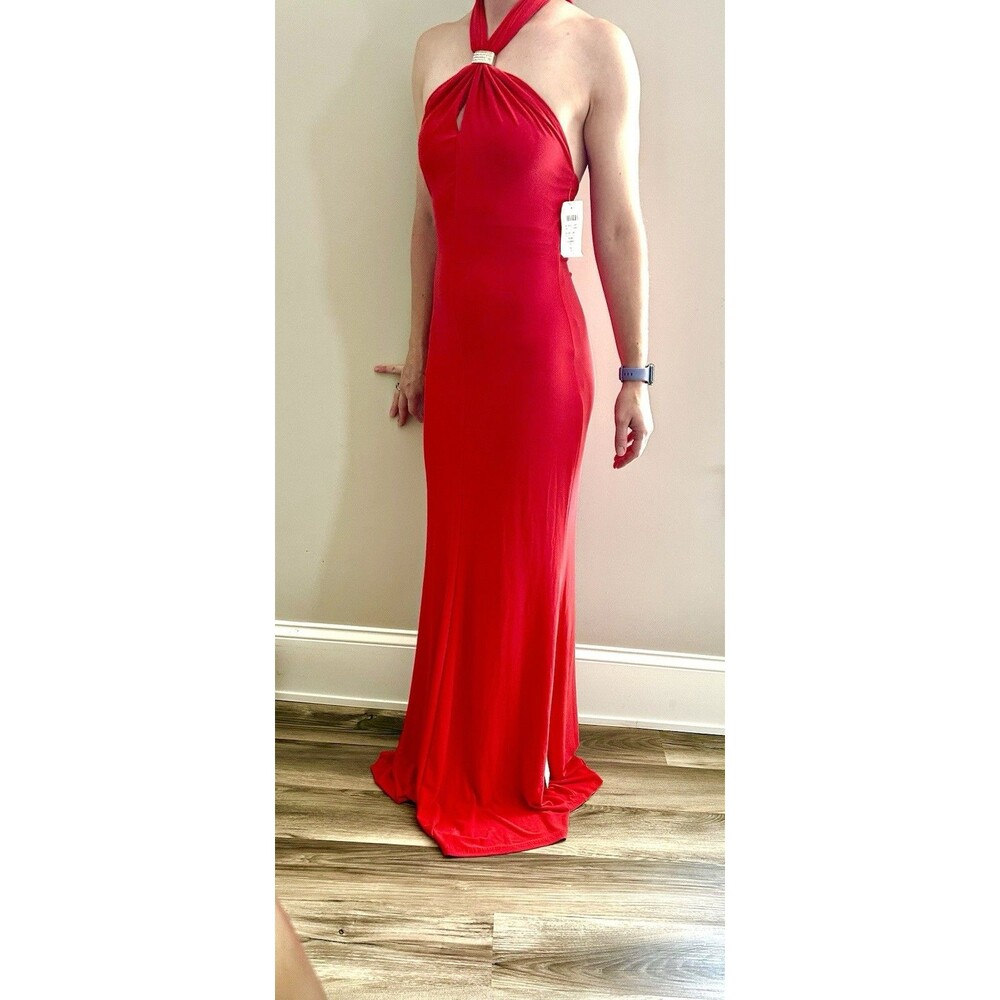 NWT Cache Red Halter Maxi Dress Rhinestone Neckline Y2K Sz XS Formal Party Prom